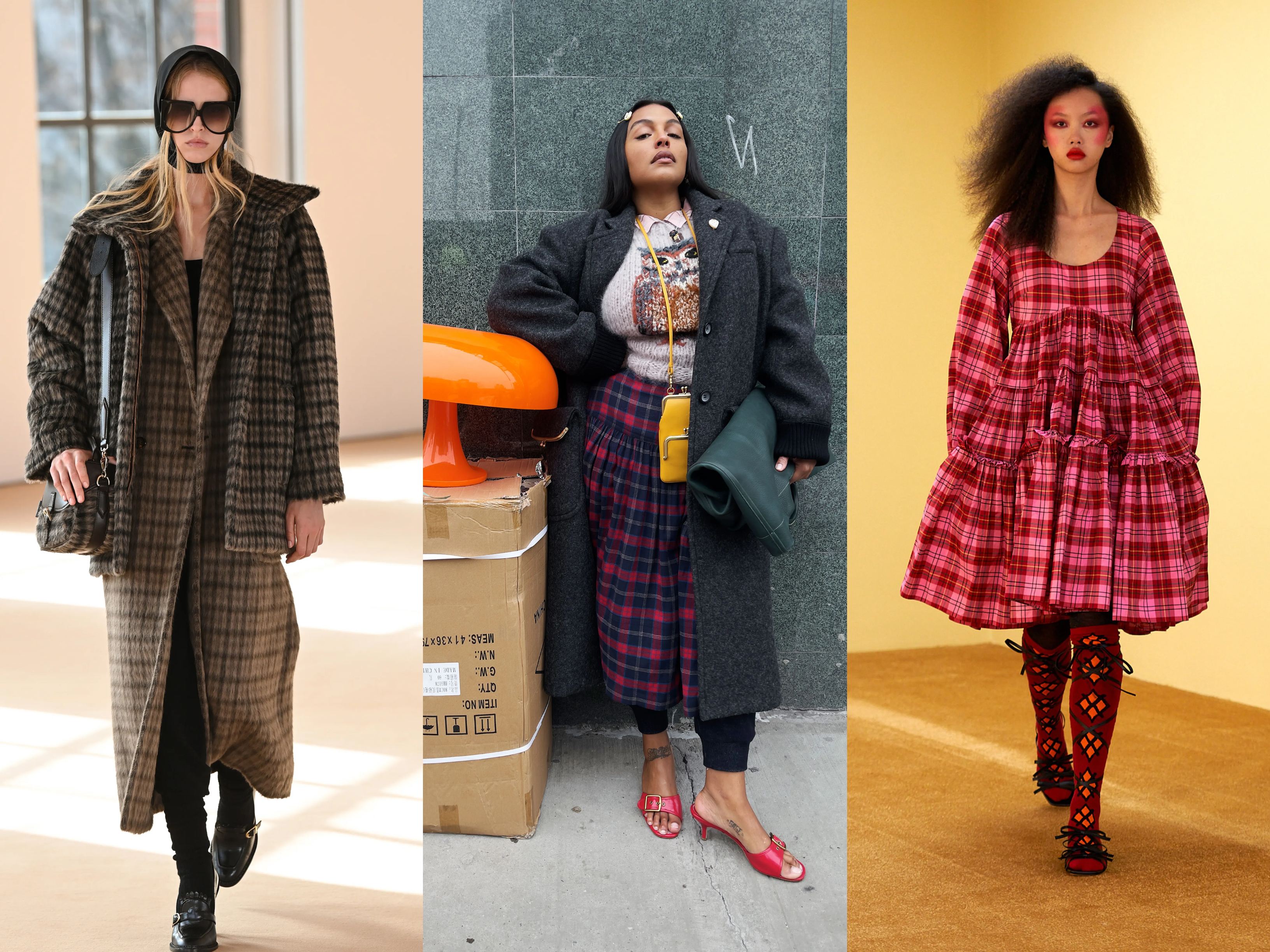 Models wearing AW21 trends Plaid 