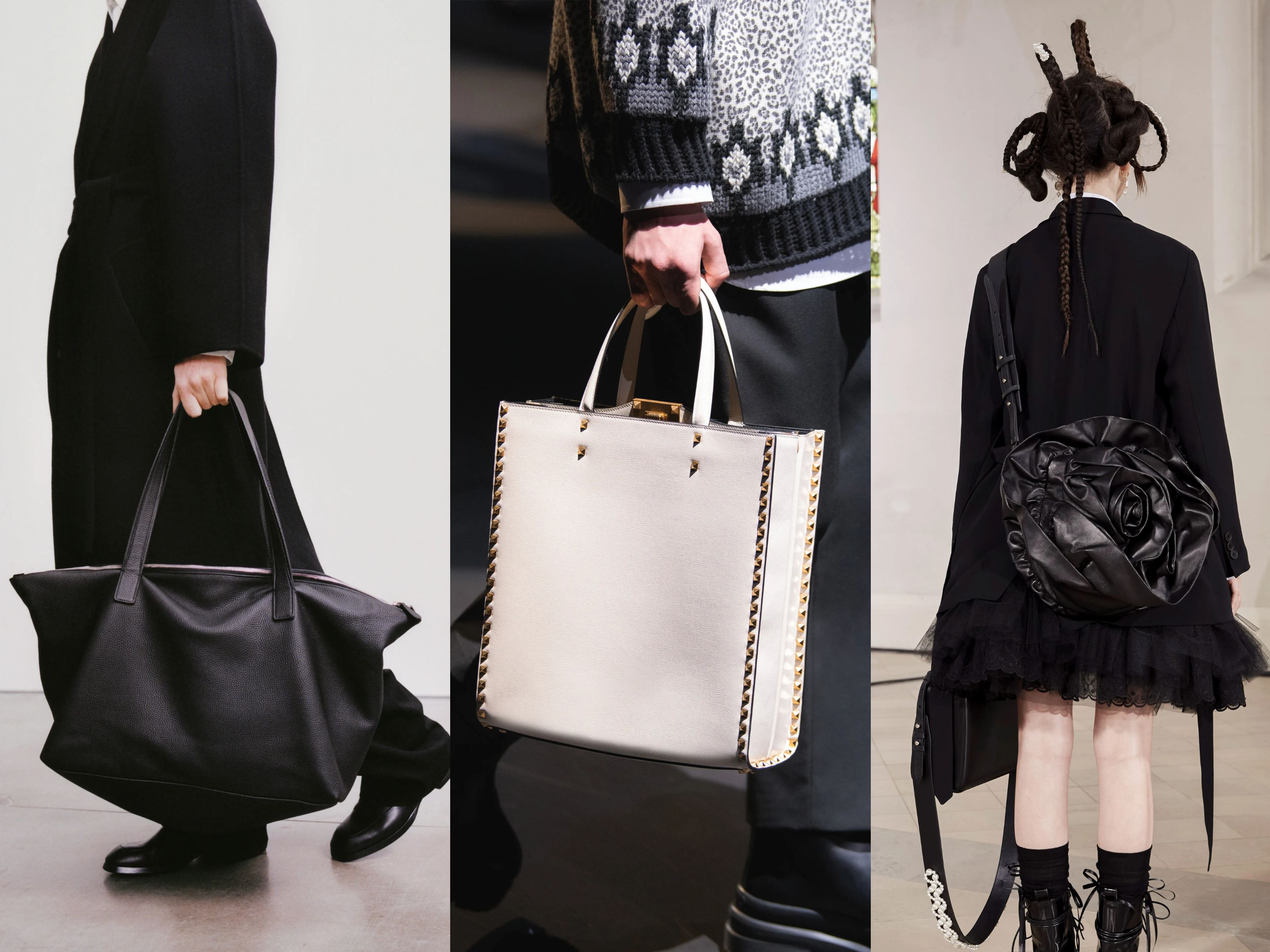 Models wearing AW21 trends tote bags 