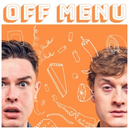 Two mens heads on a orange background
