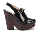 Carven Women's Zip Front Sling Back Platform Patent Leather Shoes - Navy
