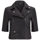 Muubaa Women's Leather Cropped Biker Jacket - Black
