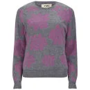 YMC Women's Floral Mohair Knit Jumper - Grey/Pink Image 1