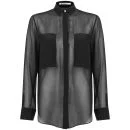 T by Alexander Wang Women's Silk Chiffon Long Sleeve Shirt - Black 