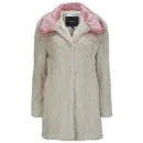Unreal Fur Women's Candy Blossom Faux Fur Contrast Collar Coat - Cream/Pink Image 1