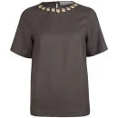 Charlotte Taylor Women's Woven T-Shirt - Nut Embroidery