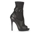 McQ Alexander McQueen Women's Lara Sock Open Toe Leather Boots - Black Image 1