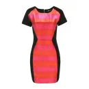 Markus Lupfer Women's DR372 Contrast Stripe Dress - Orange, Pink & Black Image 1