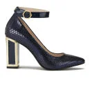 Kat Maconie Women's Priscilla Block Heeled Snake Metallic Leather Court Shoes - Navy Image 1
