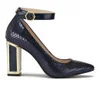 Kat Maconie Women's Priscilla Block Heeled Snake Metallic Leather Court Shoes - Navy - Image 1