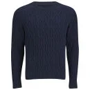 Hardy Amies Men's Crew Neck Cotton Cable Knit - French Navy