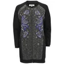 AnhHa Women's Embroidered Long Bomber Jacket - Black