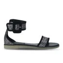 Senso Women's Frankie II Metallic Croc Leather Sandals - Pewter/Black