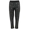 AnhHa Women's Leather Embellished Beaded Trousers - Black - Image 1