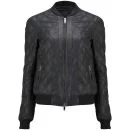 Lot 78 Women's Quilted Leather Bomber Jacket - Black