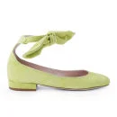 Carven Women's Bow Strap Block Heeled Velvet Flats - Light Green