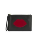 Lulu Guinness Women's Medium Perspex Lips Leather Pouch - Black Image 1