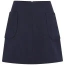 Carven Women's Wool Crepe Pocket Flare Skirt -  Navy