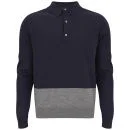 Hardy Amies Men's Merino Knitted Long Sleeve Polo Shirt - French Navy