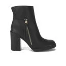 Miista Women's Ashlee Leather Zip Detail  Heeled Leather Ankle Boots - Black