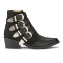 Toga Pulla Women's Embossed Leather/Suede Buckle Ankle Boots - Black