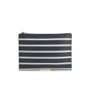 Sophie Hulme Large Zip Stripe Leather Pouch - Navy/Cream