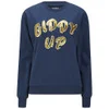 House of Holland Women's Giddy Up Sequin Slogan Sweatshirt - Navy/Gold - Image 1