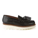 Grenson Women's Clara V Croc Leather Tassle Loafers - Black