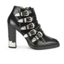 Toga Pulla Women's Velvet/Leather Buckle Heeled Ankle Boots - Black/Navy
