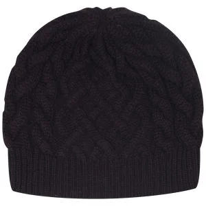 Johnstons of Elgin Cable Knit Cashmere Beanie Hat - Plum