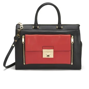 MILLY Sienna Collection 2 In 1 Leather Tote Bag - Black/Red Image 1