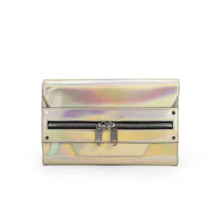 MILLY Demi Hologram Leather Clutch Bag - Champagne Image 1