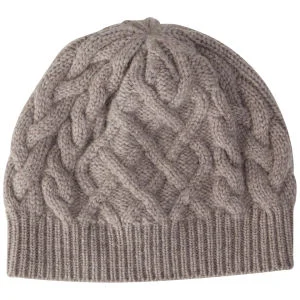 Johnstons of Elgin Cable Knit Cashmere Beanie Hat - Driftwood