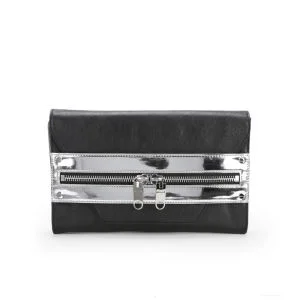 MILLY Riley Hand Through Hologram Strap Leather Clutch Bag - Black Image 1