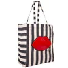 Lulu Guinness Red Lip Stripe Foldaway Shopper - Red/Black/White - Image 1