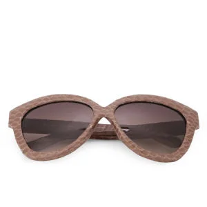 Linda Farrow Curved Square Snakeskin Sunglasses - Taupe