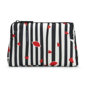 Lulu Guinness Lips and Stripes T-Seam Pouch - Black/White/Red Image 1