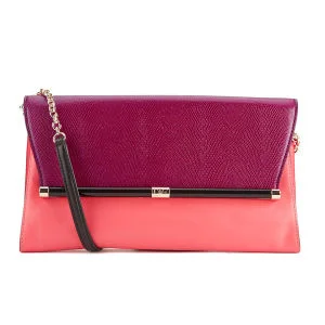Diane von Furstenberg Women's Large Envelope Leather and Embossed Lizard Shoulder Bag - Vine Pink/Paprika/Rosebud Image 1