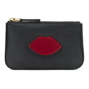 Lulu Guinness Perspex Lips Leather Zip Pouch - Black