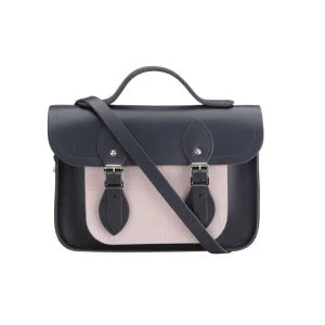 The Cambridge Satchel Company 11 Inch Classic Leather Satchel - Navy/Peach Pink Image 1