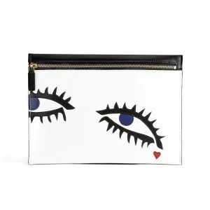 Lulu Guinness Eyes Naomi Leather Clutch Bag - White Image 1
