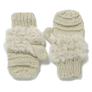 French Connection Helda Knit and Faux Fur Mittens - Cream