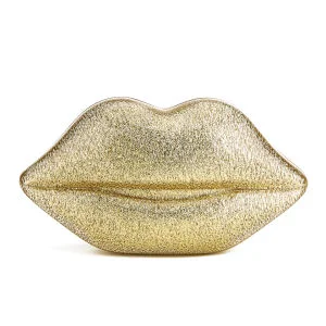 Lulu Guinness Women's Perspex Lips Clutch Bag - Gold Glitter Image 1