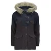 Nigel Cabourn Women's Fitted Cameraman Tweed and Coyote Fur Hooded Coat - Navy - Image 1