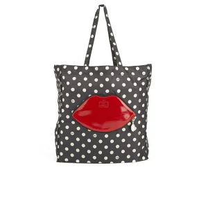 Lulu Guinness Red Lips Dot Foldaway Shopper Bag - Black Image 1