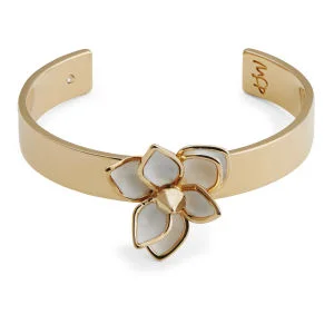 Maria Francesca Pepe Flower/Studded Thin Cuff - Gold/White Image 1