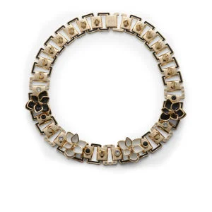 Maria Francesca Pepe Studs, Swarovski, Enamel and Flowers Necklace - Gold/Black/Crystal/White Image 1