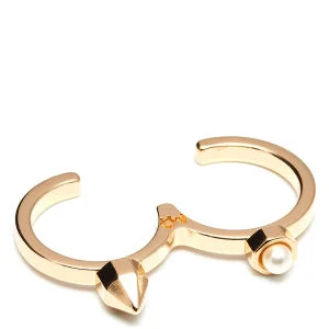 Maria Francesca Pepe Double Finger Ring - Gold and White Pearl