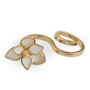 Maria Francesca Pepe Flower Double Ring - Gold/White/Topaz