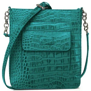 OSPREY LONDON The Carapace Polished Croc Leather Cross Body Bag - Kingfisher Image 1