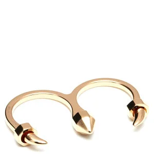 Maria Francesca Pepe Double Finger Ring with 2 Horns and Studs - Gold